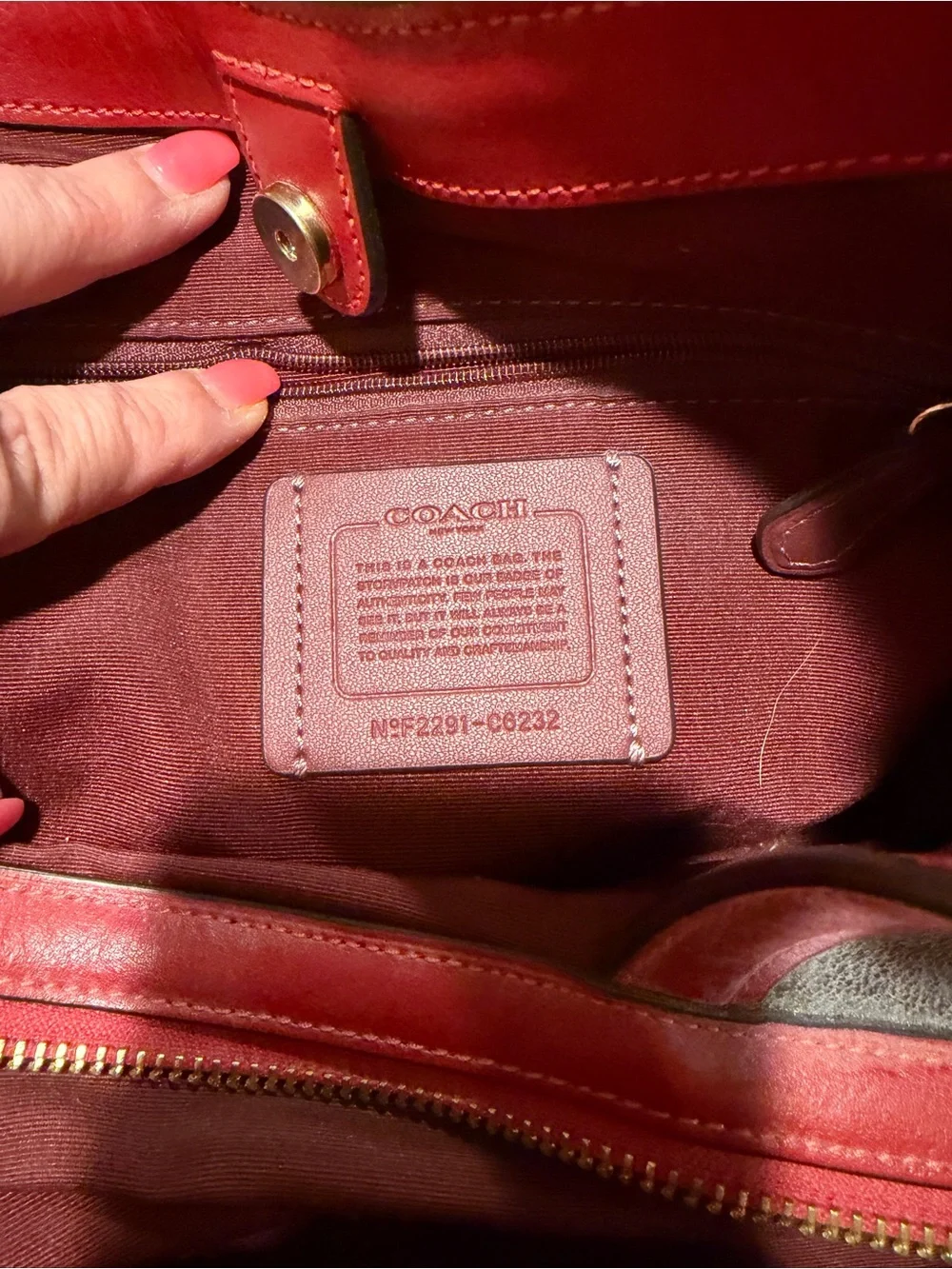 Coach Signature Hobo Bag in Brown with Red Trim